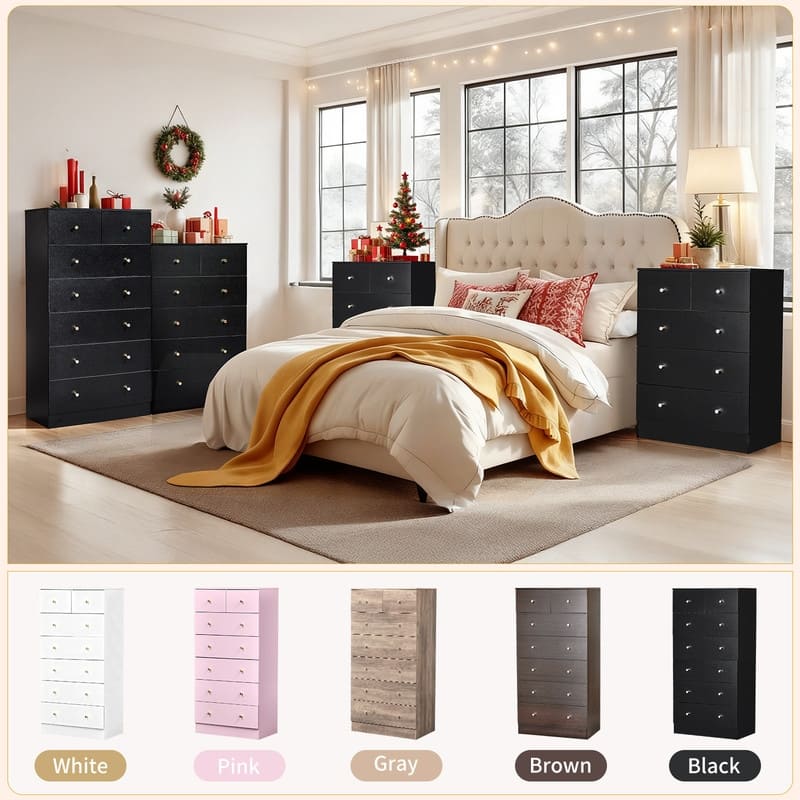 Large 7-Drawer Dresser For Bedroom And Chest Of Drawers With Sturdy Construction Wood Storage Organizer For Closet