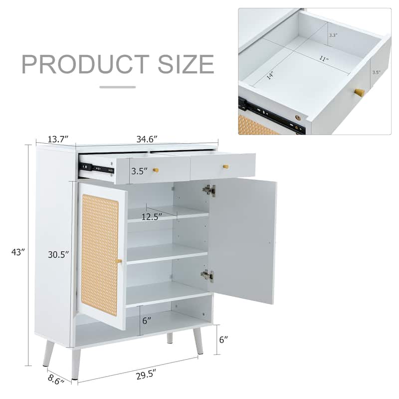 Modern minimalist storage cabinet, rattan shoe cabinet, bed top cabinet. Beautiful shape, suitable - White