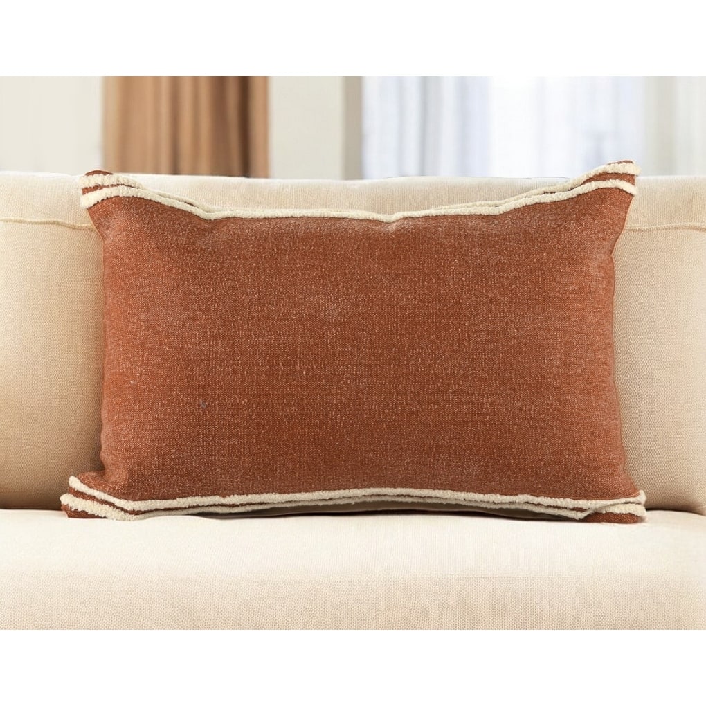 16" X 24" Cinnamon And Natural Striped Cotton Lumbar Throw Pillow With Texture