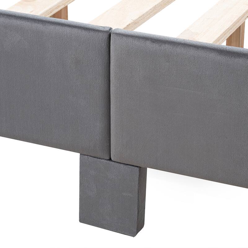 Contemporary Dark Gray Solid Wood Bed Frame with Open Compartments