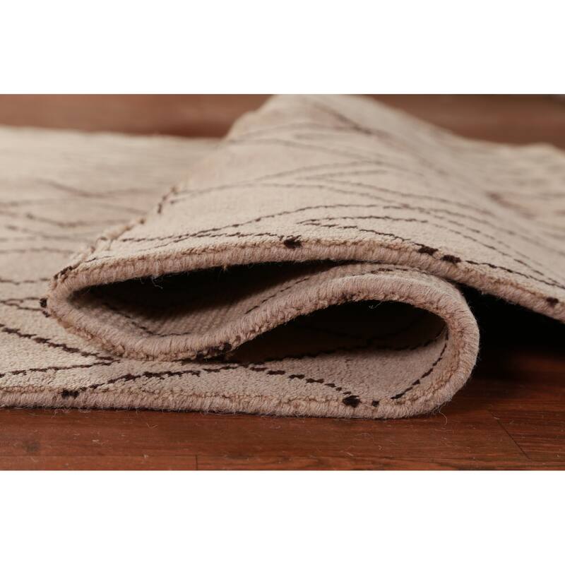 Hand Knotted Oriental 100% Wool Carpet Modern Geometric Beige & Ivories Moroccan Area Rug - 8' 0'' X 5' 0''