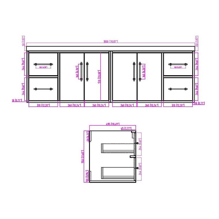 Victoria 72'' Double Sink Wall-Mounted Vanity Set with Motion Sensor LED light Top Cabinet