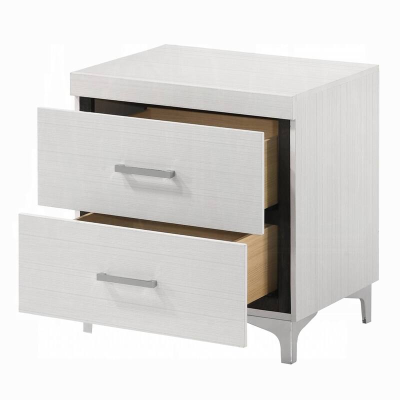 Modern Contemporary White Finish Nightstand with Two Drawers