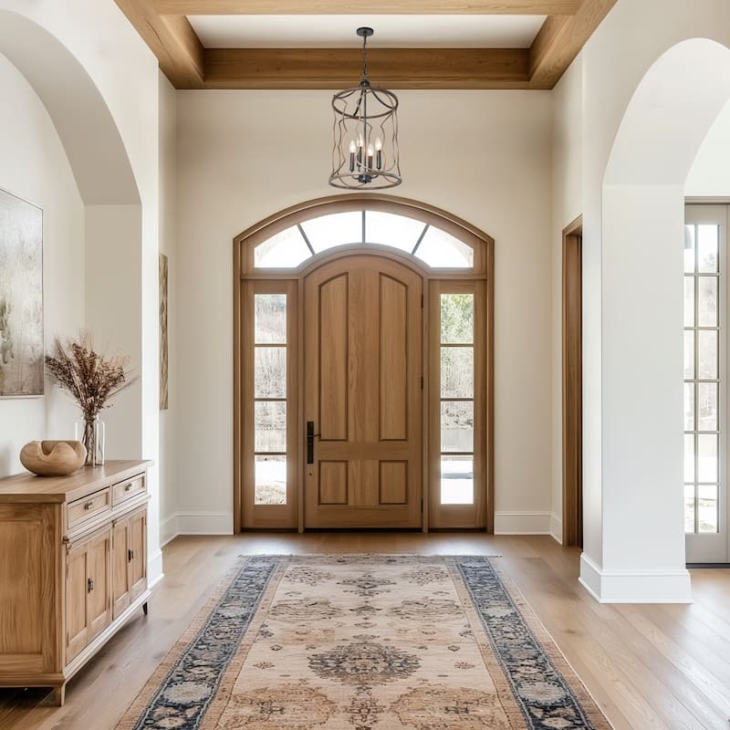 Modern Farmhouse 4-Light Cylinder Wood Grain Chandelier for Kitchen Island