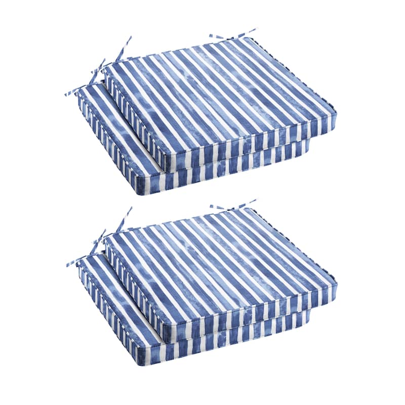 Sorra Home Blue and White Stripe Indoor/Outdoor Corded Chair Cushions (Set of 4) - 16 x 19 x 2