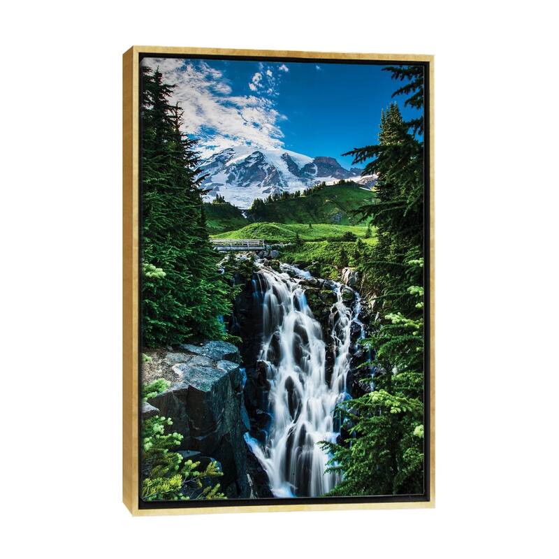iCanvas "USA, Washington State, Mount Rainier National Park, Mount Rainier, waterfall" by George Theodore Framed Canvas Print - Gold - 40x26