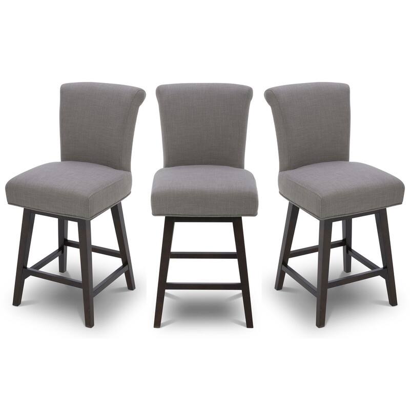 Spruce & Spring Noah Upholstered 26-inch Counter Height Swivel Barstool Set - Set of 3 - Flint Grey - Counter Height