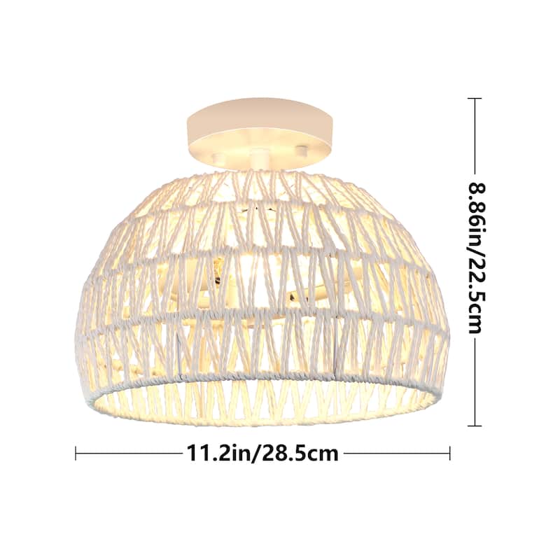 Semi Flush Mount Rattan Light Fixture Woven Ceiling Light Fixture - 2-Light