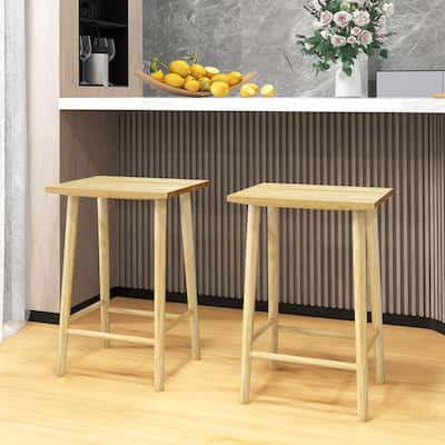 2/4 pcs Counter Height Bar Stools 25.5" Backless Wooden Dinning Chairs