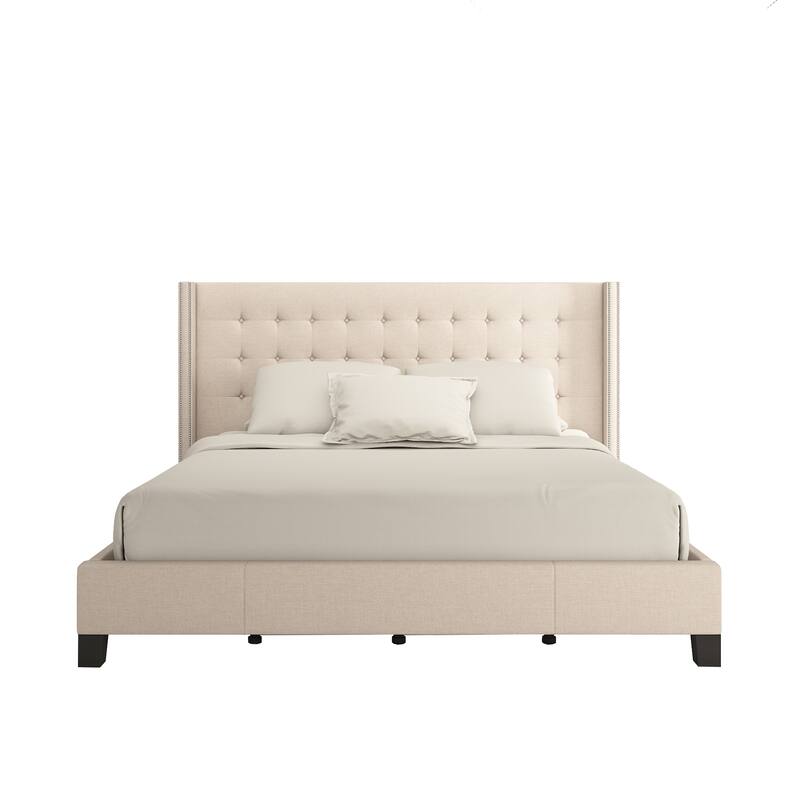Marion Nailhead Wingback Tufted Upholstered Platform Bed by iNSPIRE Q Bold
