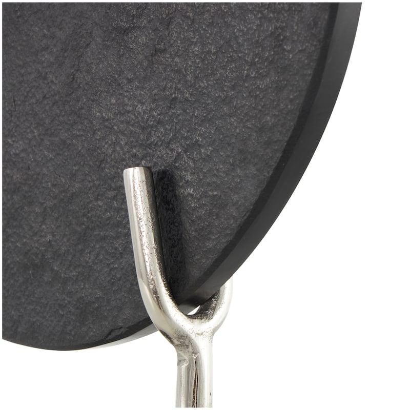 Black Marble Textured Disk Abstract Sculpture with Silver or Gold Stand