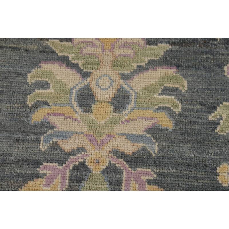 Vegetable Dye Floral Oushak Turkish Rug Hand-Knotted Grey Wool Carpet - 8'10" x 11'9"