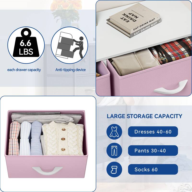 5-drawers Storage Horizontal Bedroom Dresser, Child Dresser with Wood Tabletop