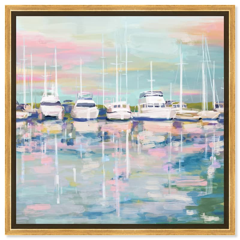Art Remedy Coastal Dock Framed Sailing 1 Piece Canvas Wall Art - 25 x 25 - Gold