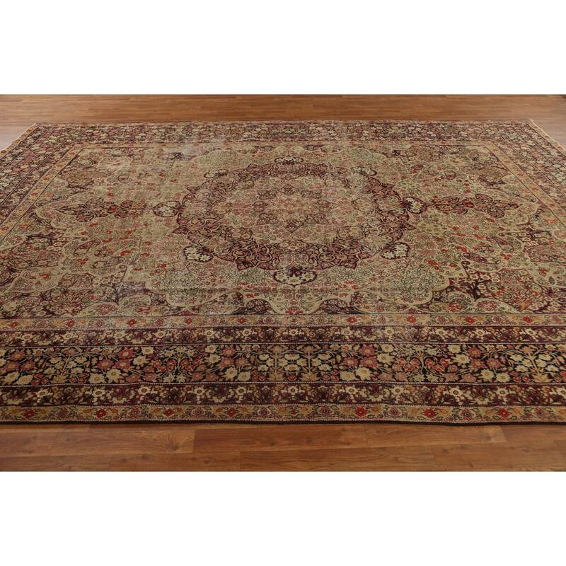 Pre-1900 Antique Kerman Lavar Persian Area Rug Handmade Wool Carpet - 9'2" x 13'5"