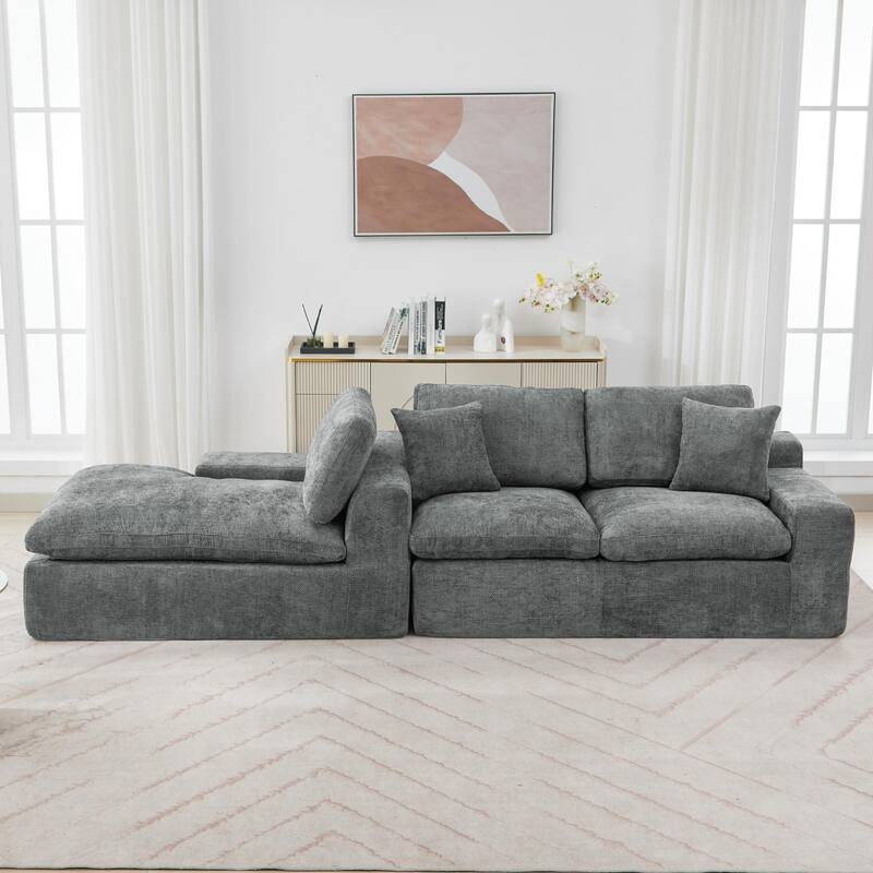 L-Shape Cloud Sectional Sofa with Chaise, Chenille Modular Boneless Upholstered Couche, Full-Compressed Sofa with Side Pockets