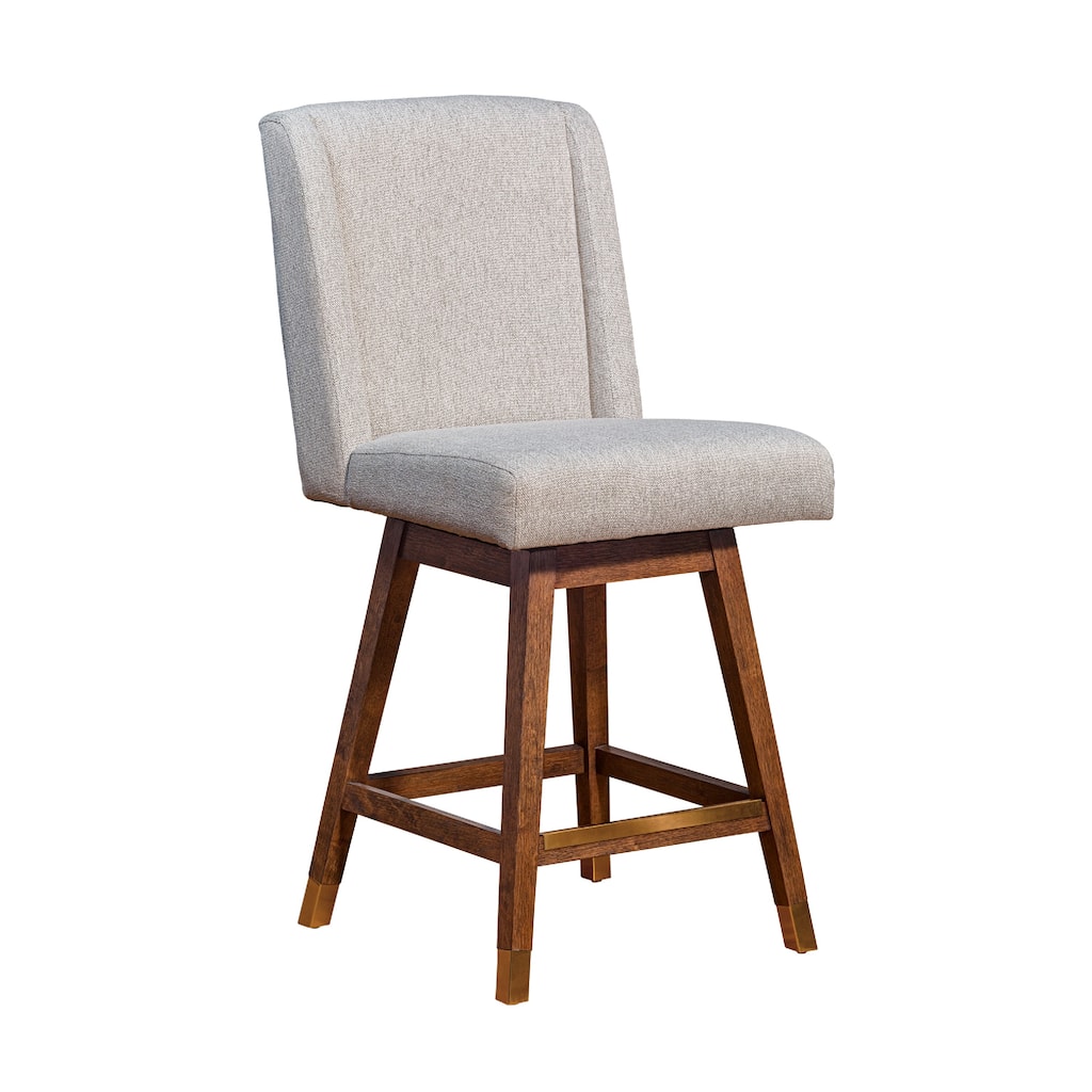 Tynn Swivel Counter Stool Chair, Taupe Gray Wingback, Brown Rubberwood