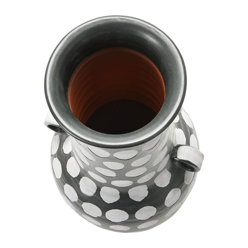 Hand-Painted Terra-cotta Vase with Polka Dots, Black & White, Truck Ship