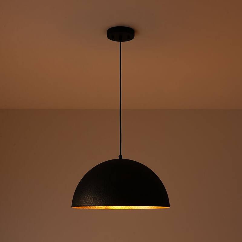 Industrial 1-Light Black Large Metal Dome Pendant Light Sprayed Gold - 15.7 inches