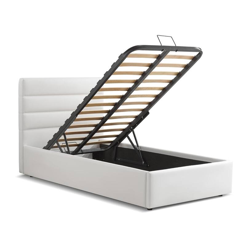 Luigi Full Storage Bed in White PU Leather