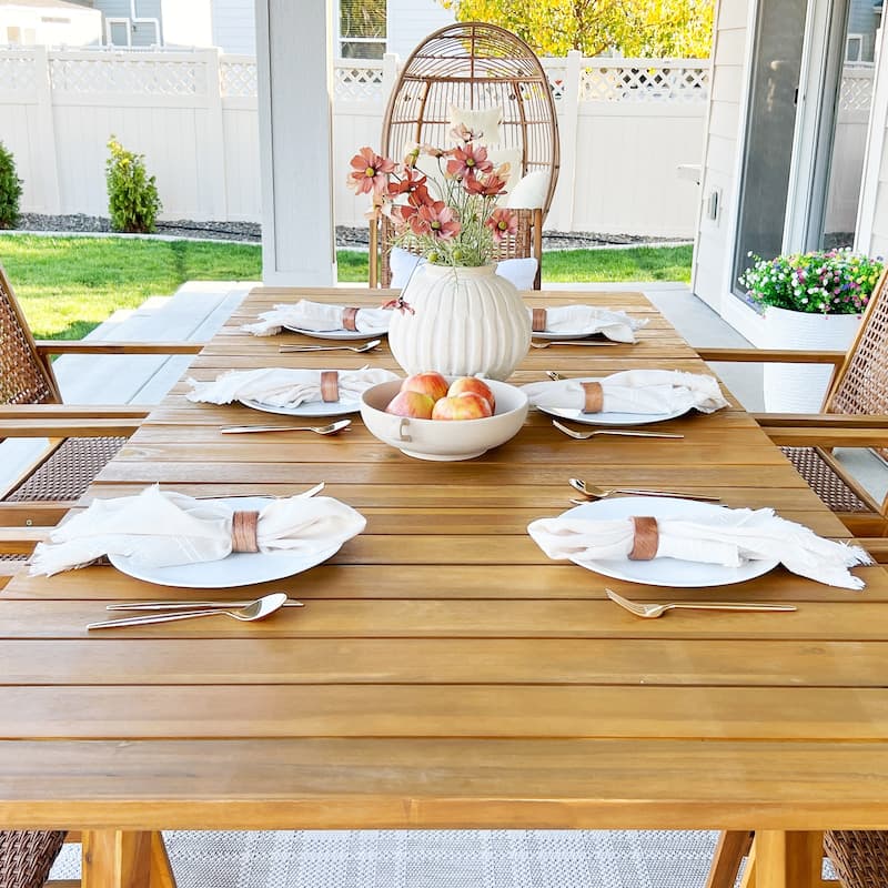 MAISON ARTS 5/7/9-Piece Acacia Wood Outdoor Dining Set, Teak Wooden Table & Dining Chairs with Wicker Seat and Back