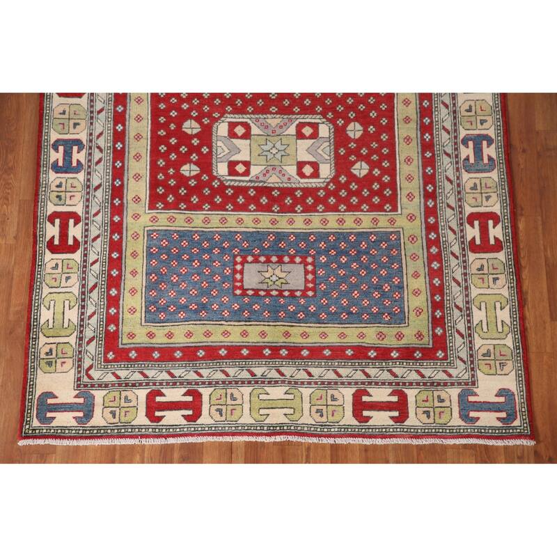 Geometric Kazak Area Rug Handmade Bedroom Wool Carpet - 4'11" x 6'6"