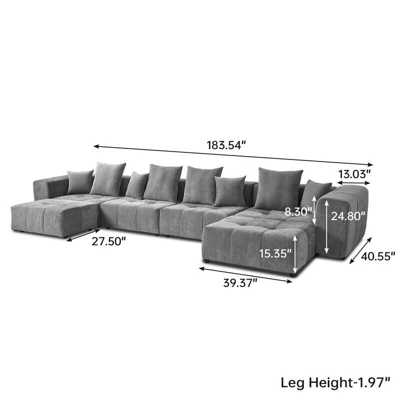Extra Large U Shaped Linen Modular Sectional Couch with Ottoman for Living Room