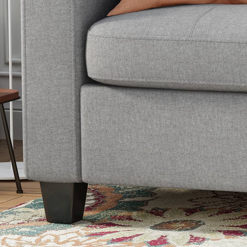 Three-Seater Grey Fabric Sofa with Wood Legs