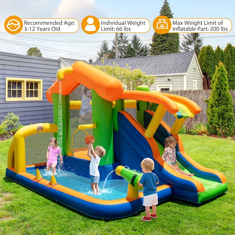 Kids 8-in-1 Inflatable Bouncer with Slide Splash Pool Basketball Hoop Football Goal and Ring Toss Games - 151" x 108" x 92"