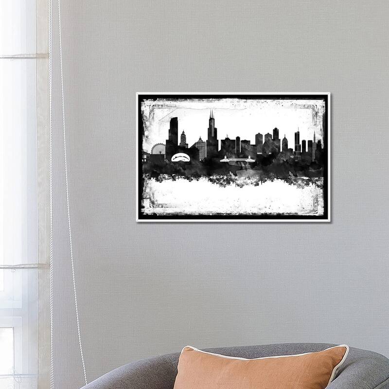 iCanvas "Chicago Black And White Framed Skylines" by WallDecorAddict Framed