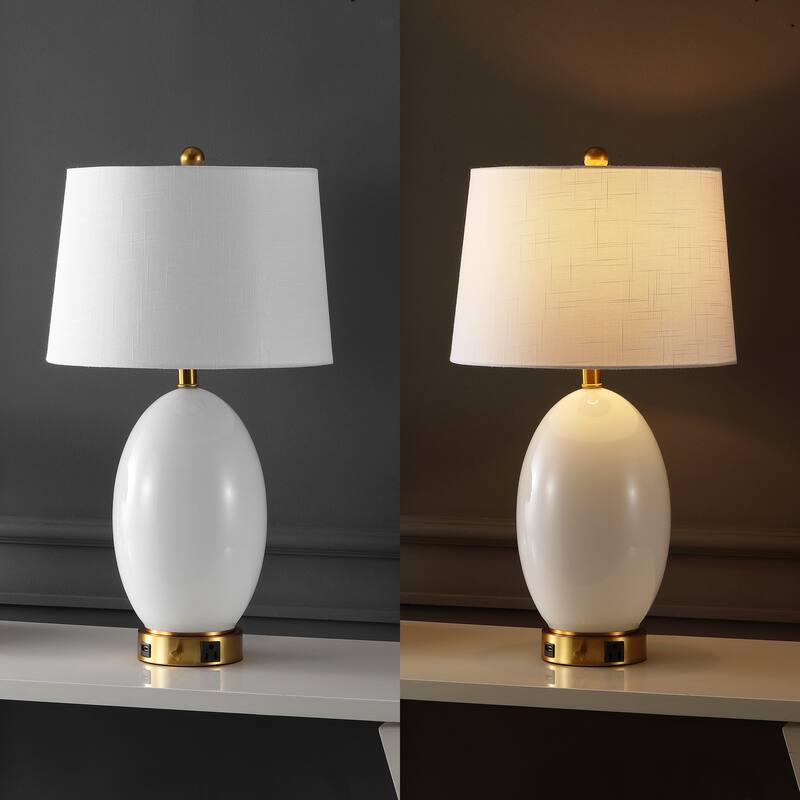 Alexander 26.5" 1-Outlet Contemporary Style Iron/Glass LED Table Lamp with USB Charging Port, by JONATHAN Y