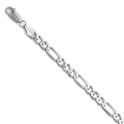 Curata 14k White Gold 6.0mm Flat Figaro Chain Bracelet