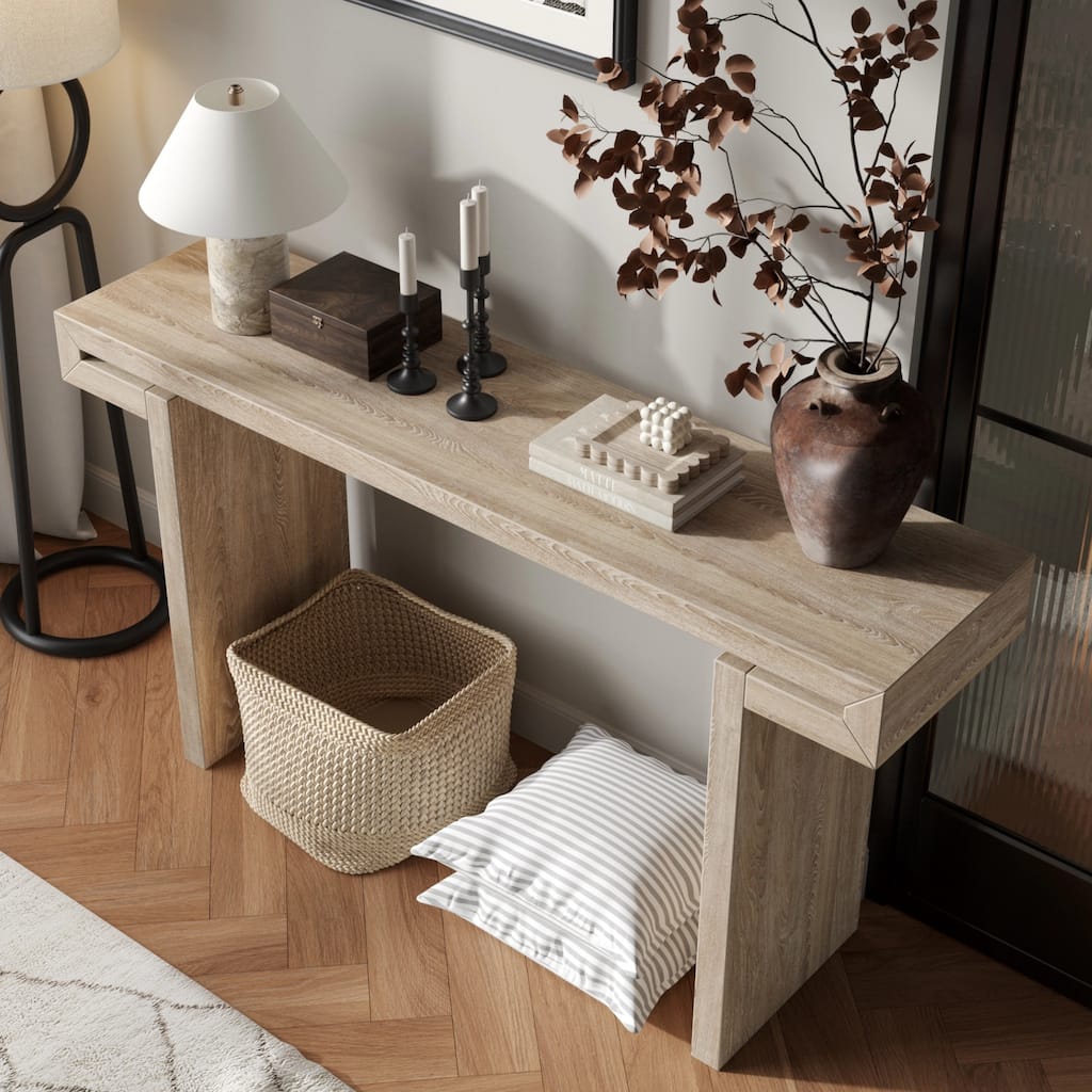 Rustic Farmhouse Entryway Table, Sofa Side Table with Extended Tabletop, for Living Room, Hallwa, Natural Wood