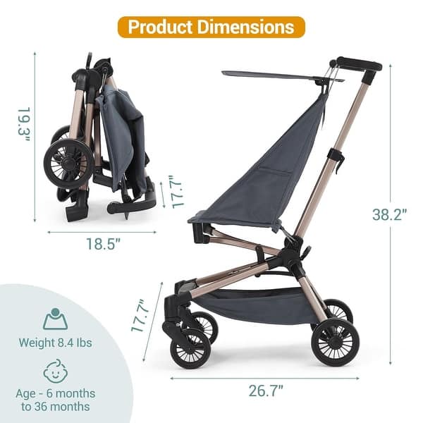 dimension image slide 2 of 3, Lightweight Baby Stroller, Travel Compact Foldable Toddler Stroller