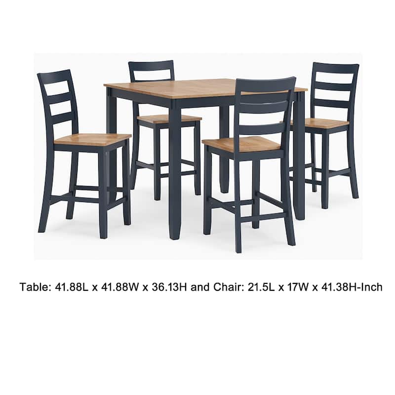 Gasy Counter Height Dining Table Set, 4 Chairs, Blue and Brown Wood