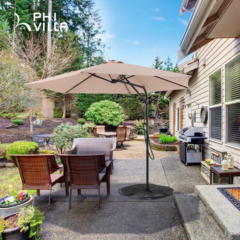 Shop Black Friday Deals On Phi Villa 10ft Push Open Hanging Umbrella Patio Offset Outdoor Cantilever Umbrella With 6 Steel Ribs 1 65 Pole Beige Overstock 31058349