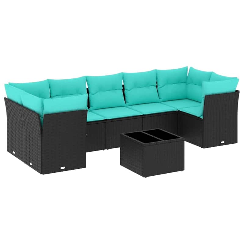 vidaXL 8 Piece Patio Sofa Set with Cushions Black Poly Rattan