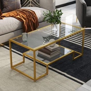 Rectangular Glass Coffee Table with Metal Frame for Living Room, Small ...