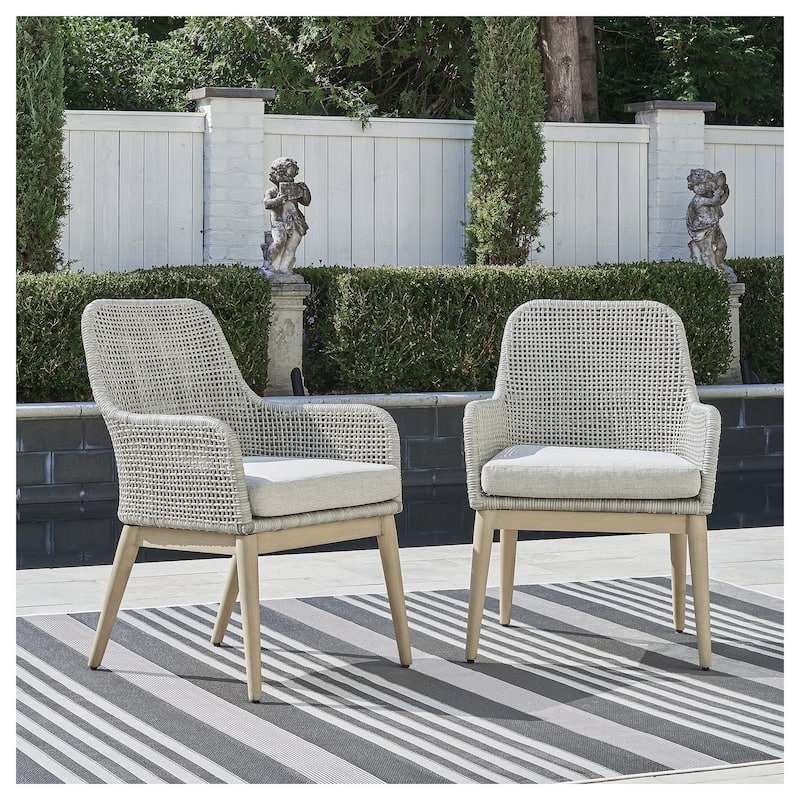 Signature Design by Ashley Seton Creek Gray Outdoor Dining Arm Chair (Set of 2) - 25.25" W x 24.5" D x 36" H - Grey