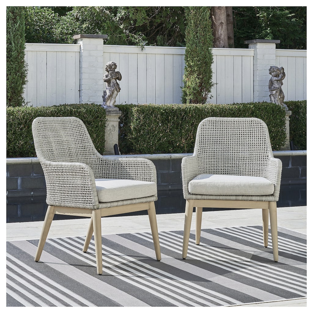 Signature Design by Ashley Seton Creek Gray Outdoor Dining Arm Chair (Set of 2) - 25.25" W x 24.5" D x 36" H