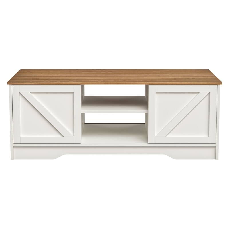 47" Rustic Farmhouse Coffee Table with Storage & Sliding Doors