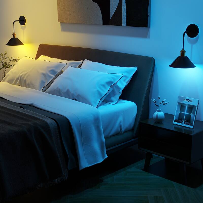 Metal wireless Swing Arm Light Wall Sconces Set of 2