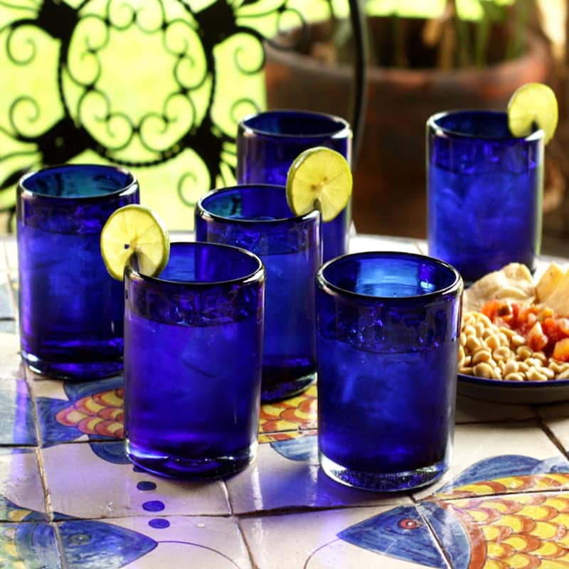 NOVICA Artisan Handblown Glass Tumblers Blue Mexican Drinkware Recycled Royal Tableware 'Pure Cobalt'(Set Of 6) - 3.9*3.1