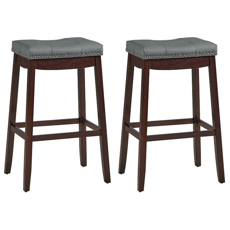 29"Set of 2 Nailhead Saddle Bar Stools - 19.5" x 14" x 29"(L x W x H) - Coffee