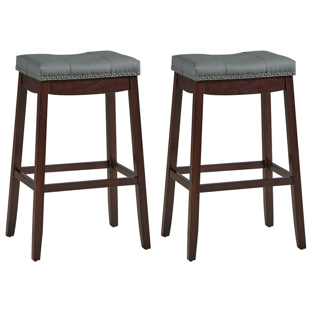 29"Set of 2 Nailhead Saddle Bar Stools - 19.5" x 14" x 29"(L x W x H)