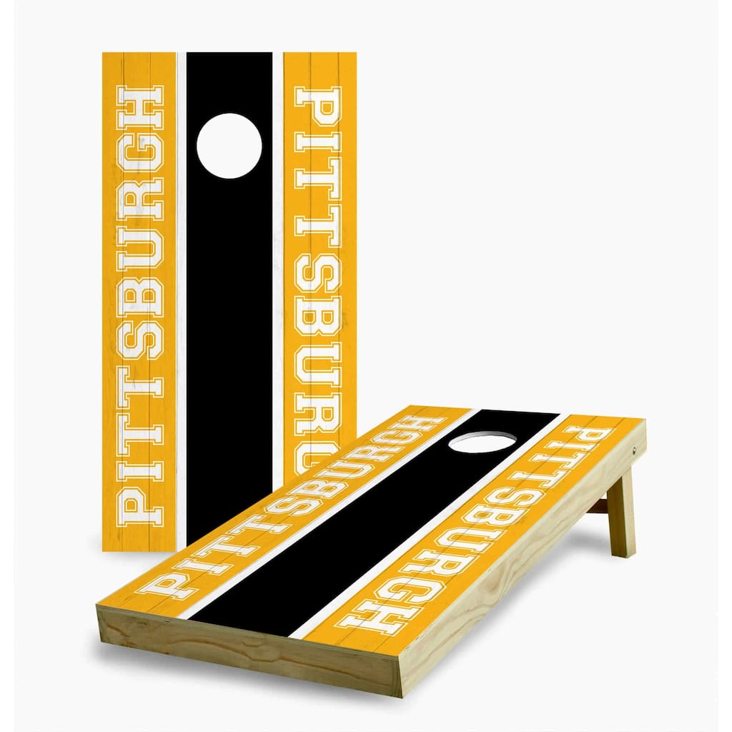 Pittsburgh Steelers Striped Cornhole Game (Choose Wraps or Boards)