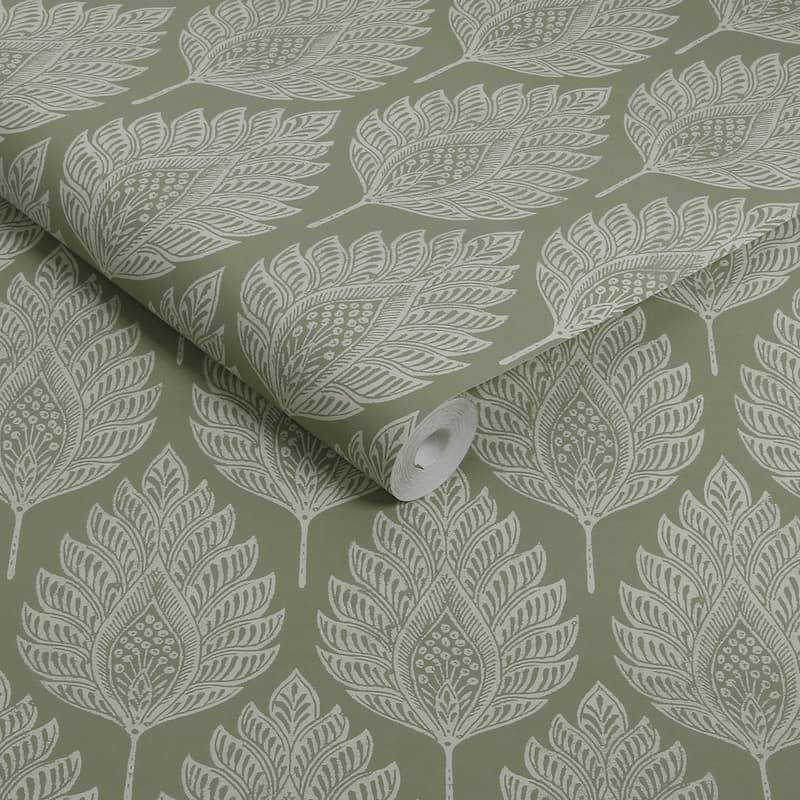 Graham & Brown Flame Leaf Sage Wallpaper