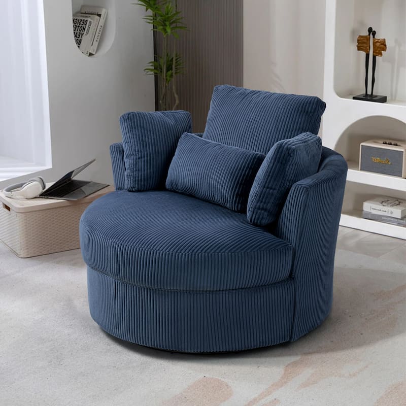 Upholstered Accent Swivel Barrel Armchair Club Chair with Pillows