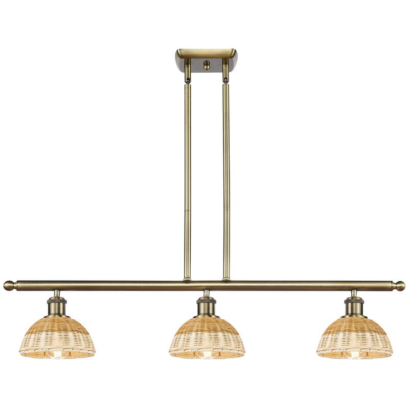 Innovations Lighting Endless Possibilities Ballston - Bristol Natural II - 3 Light 36" Stem Hung Island Light with 8" Shades - Antique Brass