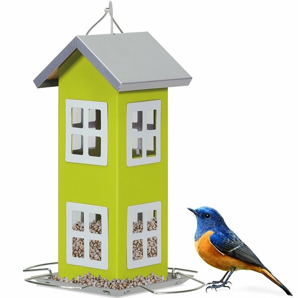 Gymax Outdoor Wild Bird Feeder Weatherproof House Design Garden Yard Decoration Green